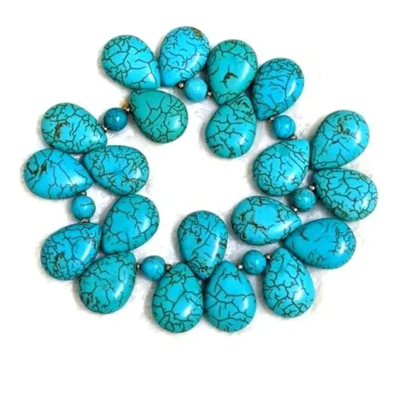 Teardrop Shaped Blue Howlite Turquoise Beaded Stretchy Bracelet - Picture 5 of 6